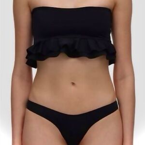 PUNTAMAR (Italy) Izzie Black Ruffled Bandeau Bikini Set
